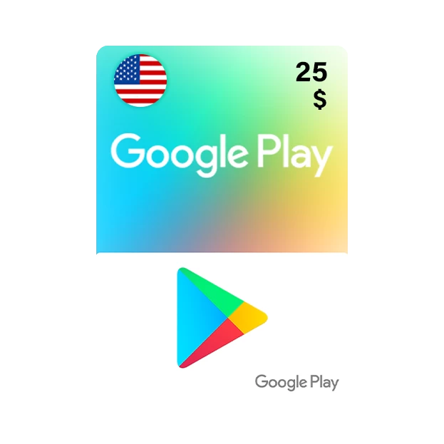بطاقة جوجل بلاي 25 دولار المتجر الأميركي - (تعمل داخل الولايات المتحده فقط) - Google$ Play 25